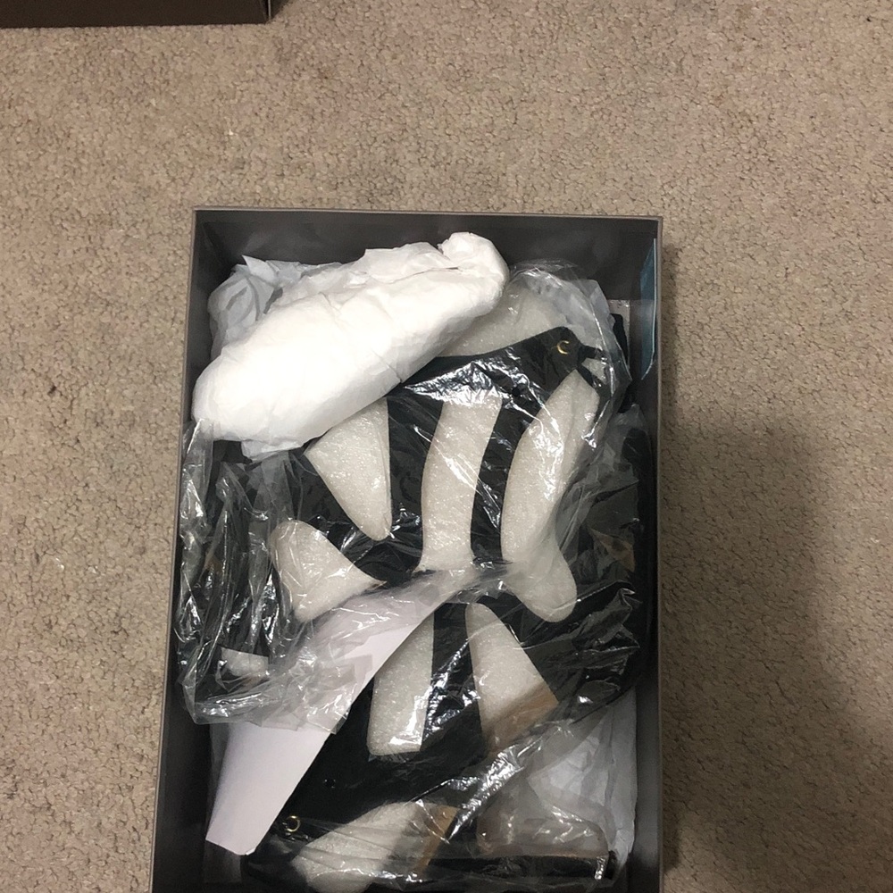 BCBG Black Leather Strappy Heels